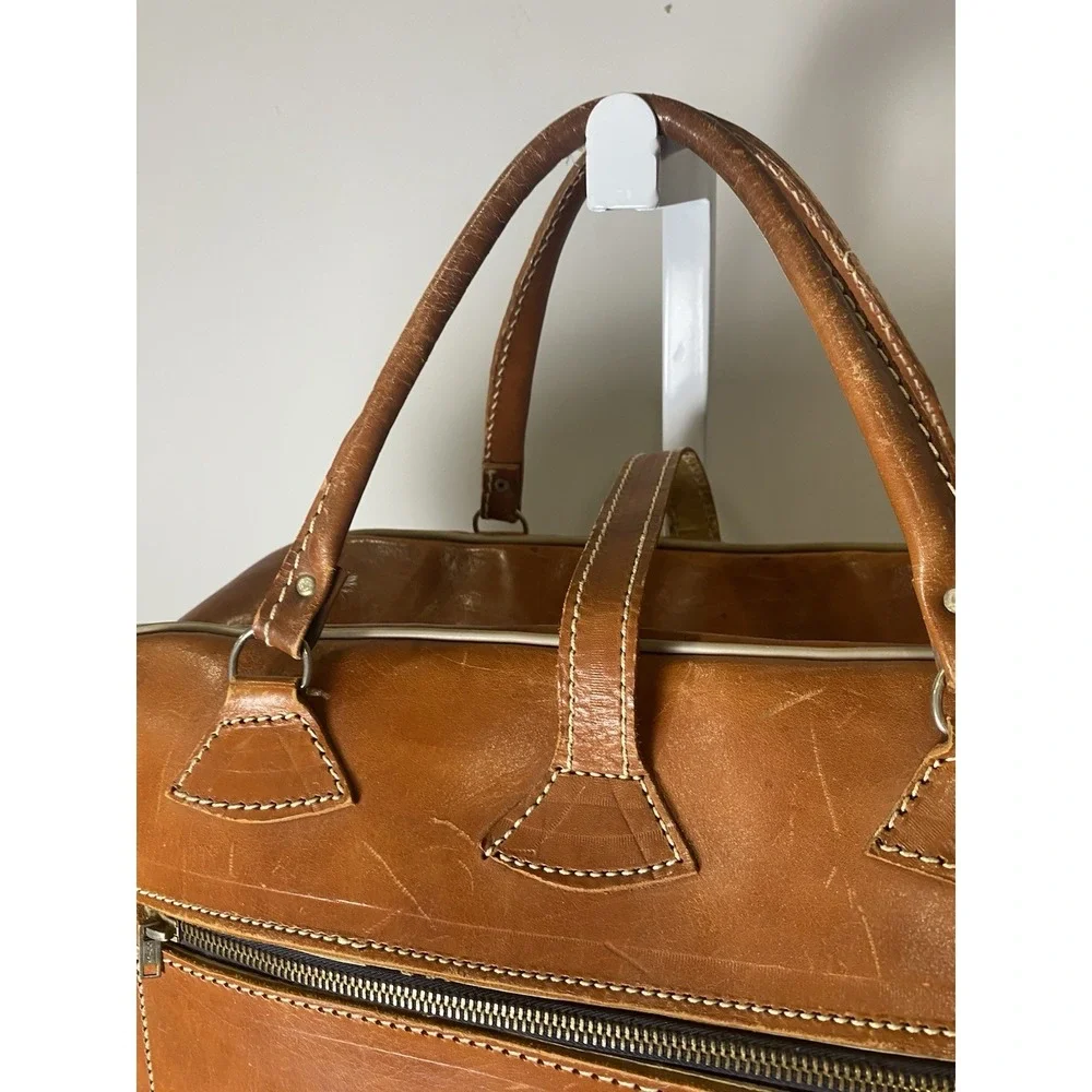 VTG 60's/70's Leather Mid-Century Luggage Travel Bag Suitcase Brown